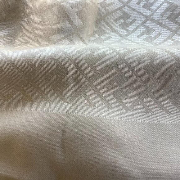 FF Logo Printed Fringe Detailed Silk/Wool Blend Scarf Shawl - Picture 4 of 5